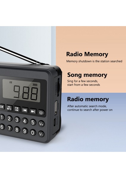 Siyah Fm/am/sw Mp3 Müzik Çalar Çift Anten Tam Bant Radyo Alıcısı LED Dijital Ekran 2.1 Kanal Desteği USB Stick/tf Kart (Yurt Dışından)