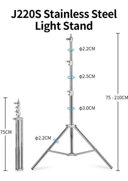 J220S Işık Standı Selens C-Stand Fotoğraf Standı Paslanmaz Çelik Tutma Kolu/kavrama Başlığı/uzatma Destek Çubuğu ve Fotografia Için Bayrak Paneli (Yurt Dışından)