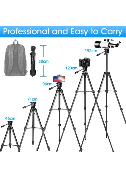 Teleskop Seti 152 cm Kamera Tripod Standı Dslr/slr Için Alüminyum Sıvı Kafalı, Profesyonel Fotoğrafçılık Tripod Telefon Tutucu Uzaktan (Yurt Dışından) modelleri