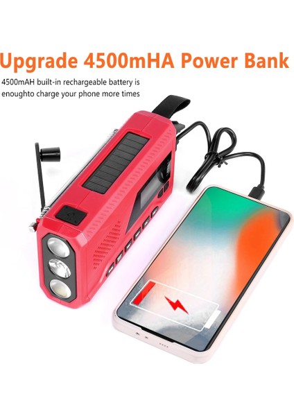 2000 Mah Mavi Taşınabilir Acil Durum Radyo El Feneri Cep Telefonu Şarj Cihazı Güçlü LED Işık ile Güneş El Krank Radyo Am/fm 1200/4500 Mah (Yurt Dışından)