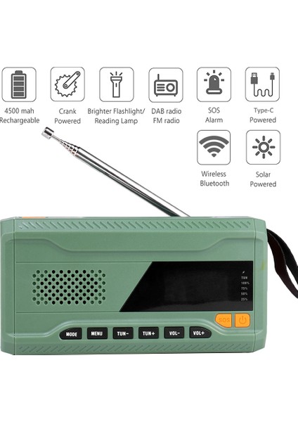 2000 Mah Mavi Taşınabilir Acil Durum Radyo El Feneri Cep Telefonu Şarj Cihazı Güçlü LED Işık ile Güneş El Krank Radyo Am/fm 1200/4500 Mah (Yurt Dışından)