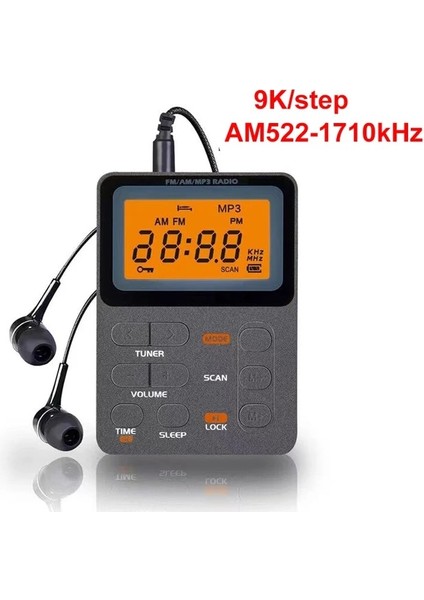 9k Cep Am/fm Radyo Taşınabilir LCD Ekran Radyo Alıcısı Mini Mp3 Çalar Kulaklık ile Evrensel Walkman Desteği Tf Kart Oynat (Yurt Dışından)