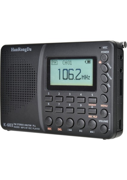 Siyah Hanrongda K-603 Tam Bant Radyo Bluetooth Fm Am Sw Taşınabilir Cep Radyoları Mp3 Dijital Kayıt Kaydedici Desteği Mikro Sd Kart (Yurt Dışından) indirimleri