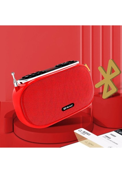 JS-5616-KIRMIZI Mini Radyo Taşınabilir Fm Alıcısı Bluetooth Stereo Hoparlör Tf/usb Müzik Çalar, Kulaklık Bağlantı Noktası/gürültü Önleyici Mıc/led Ekran (Yurt Dışından)