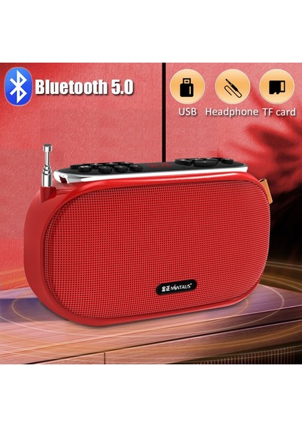 JS-5616-KIRMIZI Mini Radyo Taşınabilir Fm Alıcısı Bluetooth Stereo Hoparlör Tf/usb Müzik Çalar, Kulaklık Bağlantı Noktası/gürültü Önleyici Mıc/led Ekran (Yurt Dışından)