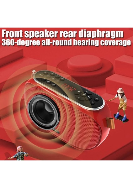 JS-5616-KIRMIZI Mini Radyo Taşınabilir Fm Alıcısı Bluetooth Stereo Hoparlör Tf/usb Müzik Çalar, Kulaklık Bağlantı Noktası/gürültü Önleyici Mıc/led Ekran (Yurt Dışından)