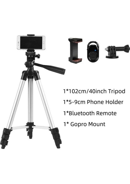 102 cm Tripod Hafif Telefon Tripod 125 cm Bluetooth Uzaktan/telefon Tutucu ile Cep Mobil Akıllı Telefon Gopro Kamera Için Tripod Standı (Yurt Dışından)