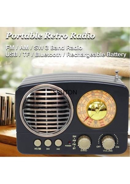 Kahverengi Taşınabilir Klasik Retro Fm Am Sw Radyo Mini Ahşap Bluetooth Kablosuz Stereo Hoparlör Desteği USB Aux Tf Kart Şarj Edilebilir Radyo (Yurt Dışından)