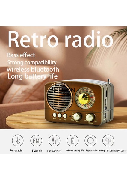Kahverengi Taşınabilir Klasik Retro Fm Am Sw Radyo Mini Ahşap Bluetooth Kablosuz Stereo Hoparlör Desteği USB Aux Tf Kart Şarj Edilebilir Radyo (Yurt Dışından)