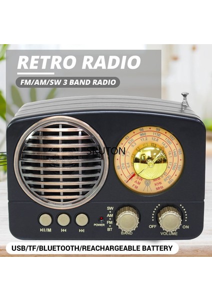 Kahverengi Taşınabilir Klasik Retro Fm Am Sw Radyo Mini Ahşap Bluetooth Kablosuz Stereo Hoparlör Desteği USB Aux Tf Kart Şarj Edilebilir Radyo (Yurt Dışından)