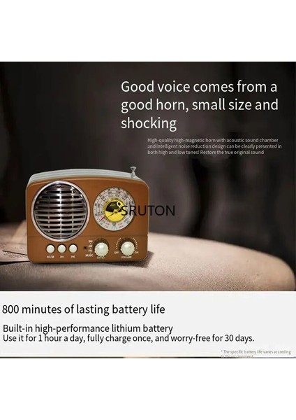 Kahverengi Taşınabilir Klasik Retro Fm Am Sw Radyo Mini Ahşap Bluetooth Kablosuz Stereo Hoparlör Desteği USB Aux Tf Kart Şarj Edilebilir Radyo (Yurt Dışından)