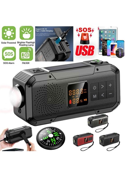 C Açık Hava Radyo Yüksek Işıklı Kamp Işık USB Cep Telefonu Bluetooth El-Krank Şarj Güneş Radyo Hoparlör R1W4 (Yurt Dışından) fırsatları