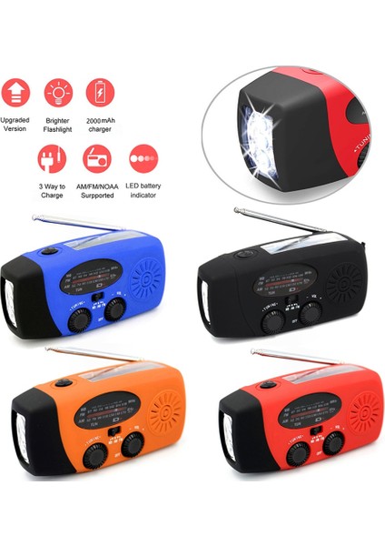 2000 Mah Siyah 2000 Mah Çok Fonksiyonlu Radyo El Krank Güneş USB Şarj Fm Am Wb Noaa Hava Durumu Radyo Acil Durum LED El Feneri Torch Güç Yasağı (Yurt Dışından)