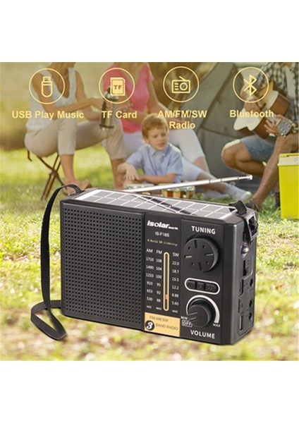 Gümüş Vintage Çok Fonksiyonlu Kablosuz Bluetooth Hoparlör, Acil Durum Solar Am/fm/sw Radyo, Tf Kart Oynamayı Destekleyen, LED Aydınlatma (Yurt Dışından)