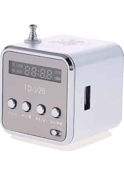 Gümüş TD-V26 Mini Radyo Alıcısı USB Taşınabilir Hoparlörler ile Fm Radyo Dijital Pc Telefon Mp3 Müzik Çalar Desteği Tf Kart (Yurt Dışından)