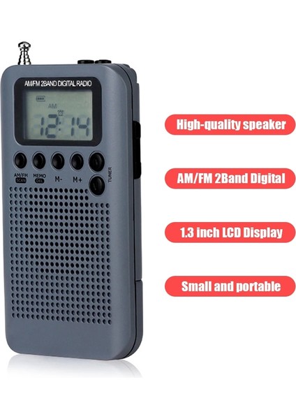 Gri HRD-104 Çift Bantlı Am Fm Radyo Taşınabilir LCD Dijital Ekran Mini Cep Radyosu, 40MM Sürücü Hoparlör ile (Yurt Dışından)