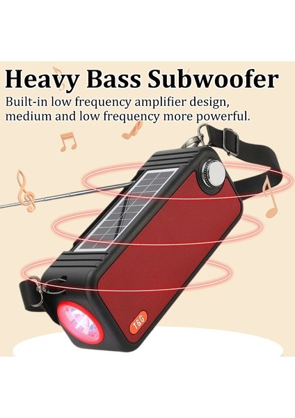 Kırmızı Güneş Enerjili Radyo Taşınabilir Fm Alıcısı Bluetooth5.3 Stereo Hoparlör Usb/tf/aux Mp3 Çalar, El Feneri/mıc/çift Güneş Panelleri (Yurt Dışından) modelleri