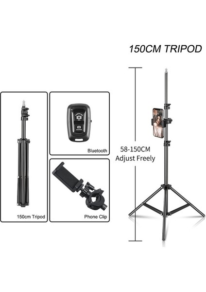 150 cm Selfie Tripod 1/4 Vidalı Işık Standı Kablosuz Bluetooth Uyumlu Telefon Kamera Fotoğraf Stüdyosu Softbox Halka Işık ile Holdel (Yurt Dışından)