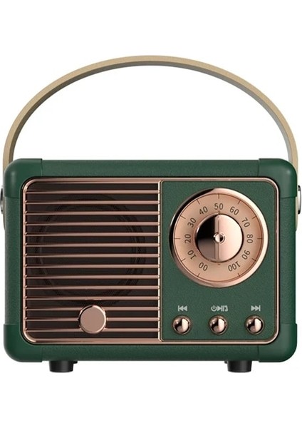 Yeşil Kablosuz Bluetooth Uyumlu Hoparlör Subwoofer Retro Açık USB Fm Dizüstü Bilgisayar Hoparlörü Su Geçirmez Ses Mini Hoparlör (Yurt Dışından)