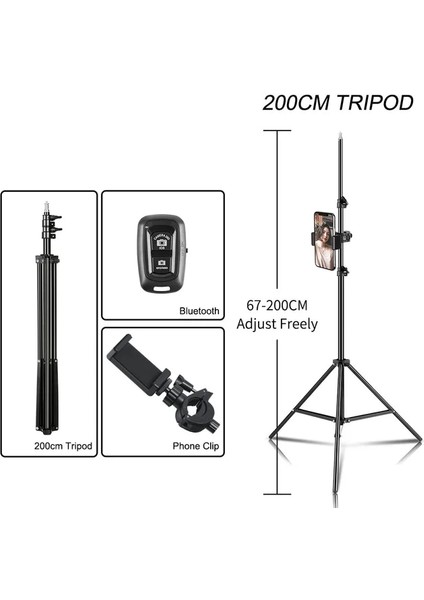 200 cm Tripod Telefon Tutucu 1/4 Vida Kafası Işık Cep Telefonu Standı Selfie Sopa Ayarlanabilir Fotoğraf Stüdyosu Flaşlar Fotoğraf Kamera (Yurt Dışından)