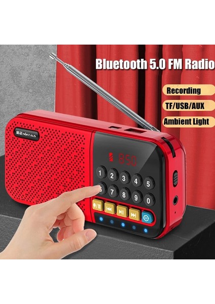 Kırmızı Taşınabilir Fm Radyo Kablosuz Bluetooth Hoparlör Kaydedici Mp3 Müzik Çalar LED Dijital Ekran ile Destek Tf Kart USB Oynat (Yurt Dışından)