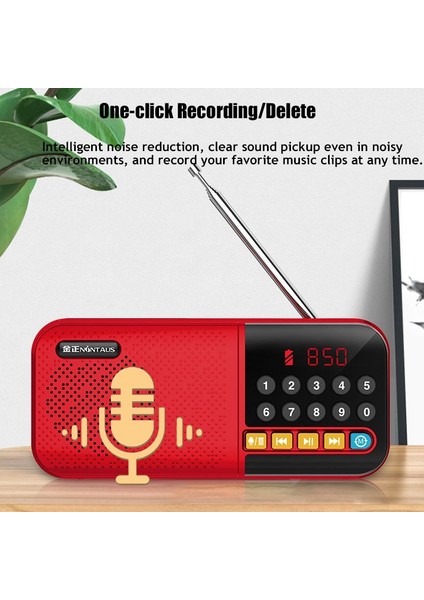 Kırmızı Taşınabilir Fm Radyo Kablosuz Bluetooth Hoparlör Kaydedici Mp3 Müzik Çalar LED Dijital Ekran ile Destek Tf Kart USB Oynat (Yurt Dışından)