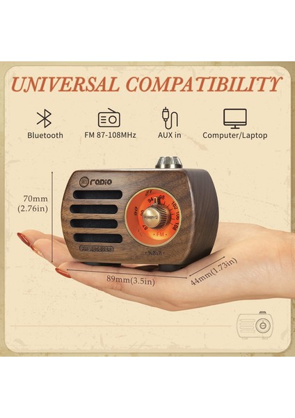 Ceviz Prunus Taşınabilir Ahşap Mini Radyolar Retro Radyo Fm Altavoz Bluetooth 5.0 Hoparlör Aux Kablosu Masaüstü Radyo Kablosuz Vintage Oyna (Yurt Dışından) fırsatları