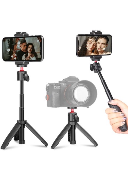 Tripod Sh Çift Amaçlı Masaüstü Tripod Uzatın Tripod Selfie Çubuğu Kısılabilir LED Video Kamera Rgb Işık Bluetooth Vlog Tripod Kiti (Yurt Dışından)