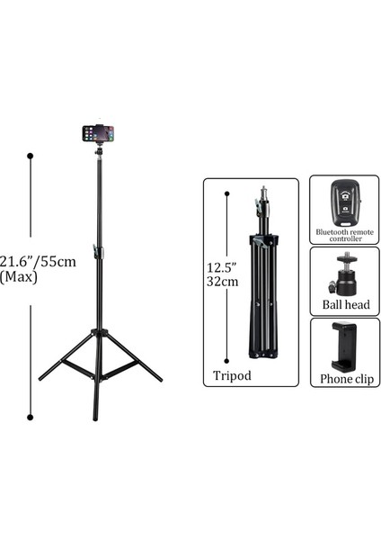 55 cm Bluetooth ile Tripod Telefon Cep Telefonu Için Selfie Sopa Ayarlanabilir Işık Standı 1/4 Vida Kafası Fotoğraf Stüdyosu Yanıp Söner Fotografik Softbox (Yurt Dışından)