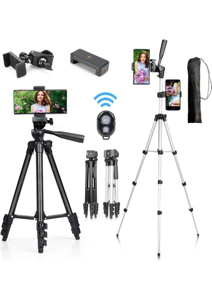 Sadece Tripod-Gümüş Hafif Kamera Tripod Telefon Standı Tutacağı Taşınabilir Masaüstü Cep Telefonu Tripod iPhone Canon Sony Nikon Video Kamera Para (Yurt Dışından) fiyatları