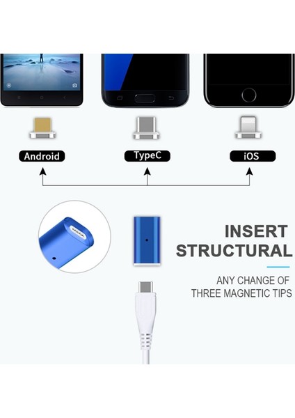 Mavi USB Tip C Manyetik Adaptör iPhone Xiaomi Samsung Lg Için USB C Dişi USB C Mikro Ios Mıknatıs USB Tip-C Dönüştürücü Konektörü (Yurt Dışından)