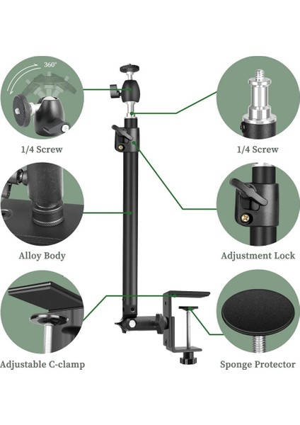 Top Kafalı C Standlı Tripod Ayaklı Masa Monitörü, 1/4 "top Kafalı Masa Armatür Halka Işık Ayarlanabilir Masa Üstü Braketi Standı Dslr Kamera (Yurt Dışından) modelleri