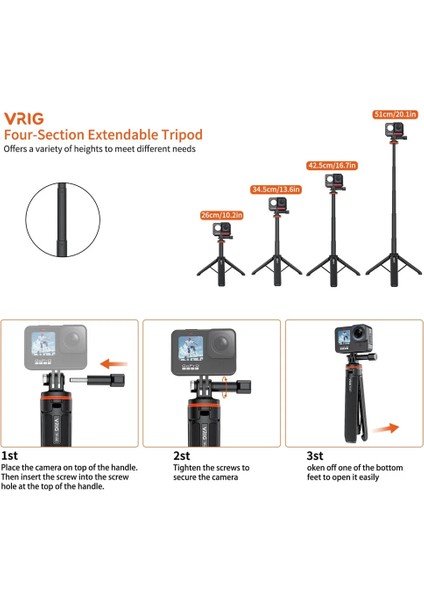 Selfie Çubuğu Tripod Yeni Alüminyum Uzatın Selfie Çubuğu Tripod Taşınabilir Vlog Tripod Gopro Hero Için Standı 11 10 9 8 7 6 5 Osmo Action Insta 360 One R X3 (Yurt Dışından)