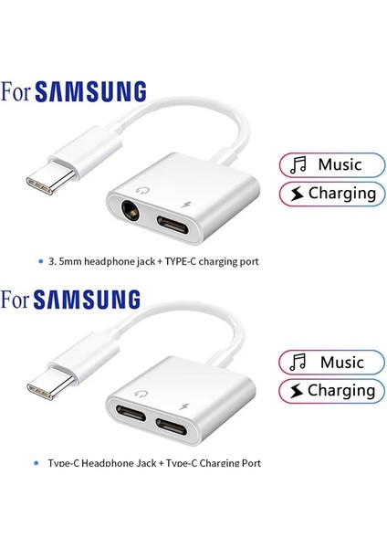 Çift Tip-C Bağlantı Noktası C Tipi Adaptörler Samsung Galaxy S22 S21 Not 20 Ultra Not 10 Artı iPad Pro USB C - 3 5 mm Jack Aux Splitter Kablo Dac Typec (Yurt Dışından)