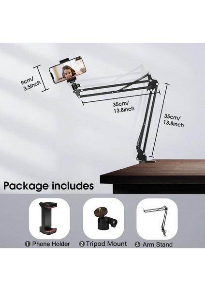 Telefon Tutucusu Mikrofon Boom Telefon Tutucu ile Masa Kol Standı, Akıllı Telefon Mikrofon Halka Işık Tablet Için Adaptör Klipsi ile Boom Süspansiyon Standı (Yurt Dışından)