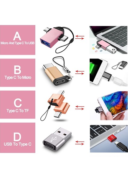 2ın1 Gül Altın 2ın1 Mikro USB Erkek USB Dişi Kablo Cep Telefonu Tip C USB Konektörü Otg Adaptörü Alüminyum Alaşımlı Go Dönüştürücü (Yurt Dışından)