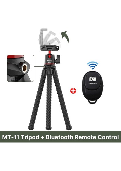 Uzaktan Kiti Ulanzi Mt-11 Ahtapot Esnek Tripod Telefon Slr Dslr Gopro Kamera Tripodu Uzatın 1/4 '' Vida Ballhead Coldshoe Telefon Klipsi (Yurt Dışından)