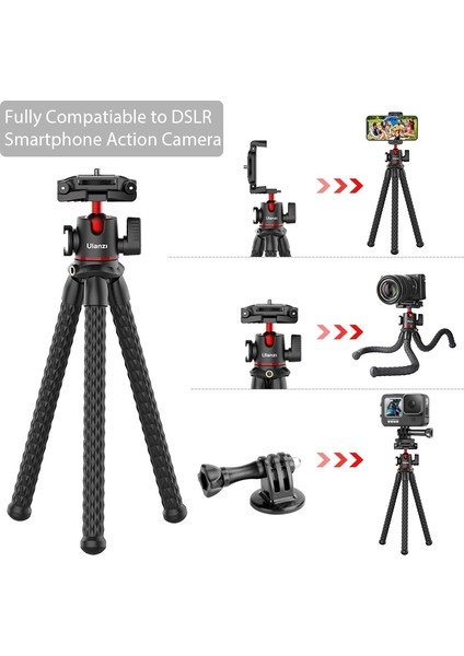 Ft-01 Ulanzi Mt-33 Ahtapot Esnek Tripod Dslr Slr Kamera Akıllı Telefon Vlog Tripod Ayarlanabilir Ballhead Soğuk Ayakkabı LED Işık Mic Için (Yurt Dışından)