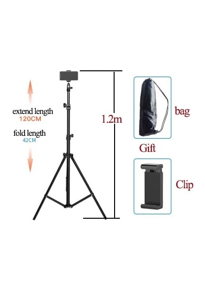 1.2 M Tripod 1.2/1.6/2.1 M Taşınabilir Alüminyum Telefon Dsl Kamera Canlı Tripod Standı Dağı Dijital Kamera Tripodu Desteği iPhone Için LED Halka Işık (Yurt Dışından)