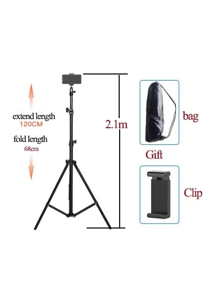 2.1 M Tripod 1.2/1.6/2.1 M Taşınabilir Alüminyum Telefon Dsl Kamera Canlı Tripod Standı Dağı Dijital Kamera Tripodu Desteği iPhone Için LED Halka Işık (Yurt Dışından)