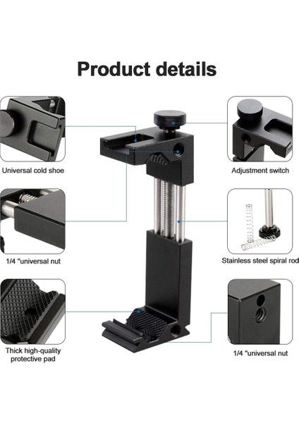 Siyah Metal Telefon Tripodu Montaj Adaptörü Alüminyum Akıllı Telefon Tutucu Klip Standı iPhone Samsung Huawei Xiaomi Cep Telefonu Aksesuarları (Yurt Dışından) modelleri
