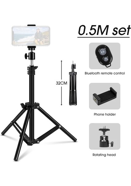 0.5m Gerilebilir 0.5/1.1/1.6/2m Evrensel Cep Telefonu Tutucu Alüminyum Alaşımlı Ayakta Destek Huawei Akıllı Telefon Için Halka Işık Standı (Yurt Dışından)