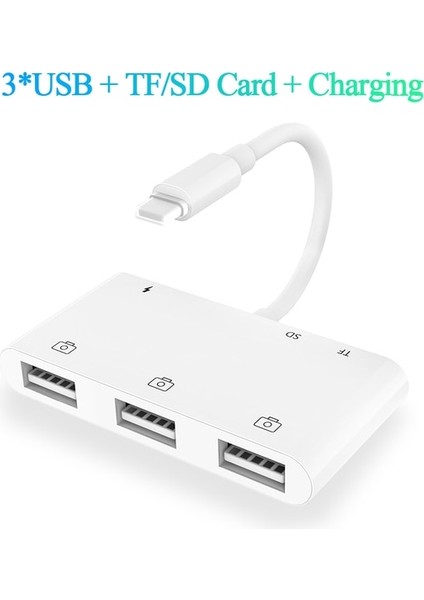 3xusb Sd Tf Chg Lightning - RJ45 Ethernet Otg Adaptörü Iphone/ipad Için USB 3 Kamera Adaptörü ve Şarj Bağlantı Noktası ile Lan Kablolu Ağ Hub'ı (Yurt Dışından)
