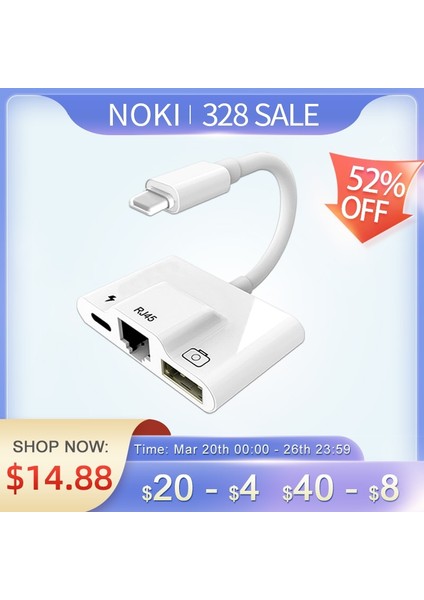 3xusb Sd Tf Chg Lightning - RJ45 Ethernet Otg Adaptörü Iphone/ipad Için USB 3 Kamera Adaptörü ve Şarj Bağlantı Noktası ile Lan Kablolu Ağ Hub'ı (Yurt Dışından)