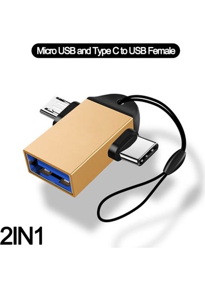 2ın1 Altın Tip C Erkek USB Dişi Kablo Dönüştürücü Cep Telefonu Için 2in1 Mikro USB USB Konektörü Otg Adaptörü U Disk Fare Dizüstü Bilgisayar (Yurt Dışından)