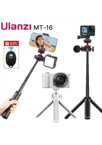 Siyah Mt-16 Ulanzi Mt-16 Uzatılabilir Mini Vlog Tripod Soğuk Ayakkabı ile Mic Için LED Işık Selfie Sopa Web Kamerası Tripod iPhone Dslr Sony Gopro (Yurt Dışından)