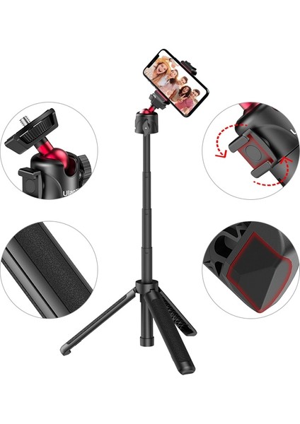 Siyah Mt-16 Ulanzi Mt-16 Uzatılabilir Mini Vlog Tripod Soğuk Ayakkabı ile Mic Için LED Işık Selfie Sopa Web Kamerası Tripod iPhone Dslr Sony Gopro (Yurt Dışından)