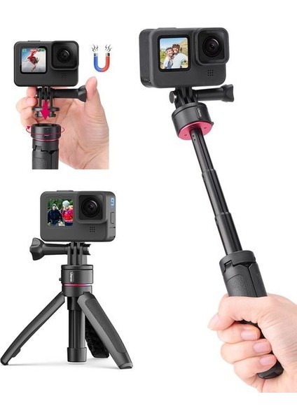 Mt-09 Go-Quick Iı Ulanzi Mt-09 Gopro Hero Için Uzatılabilir Selfie Çubuğu 11 10 9 8 7 6 Taşınabilir Vlog Tripod Mini Eylem Kamera Kolu Gopro Aksesuarı (Yurt Dışından)