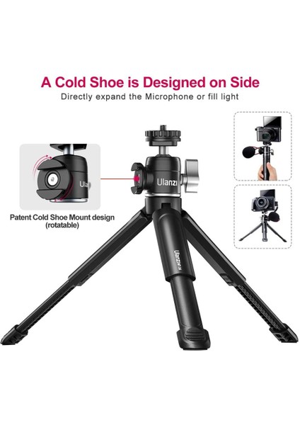 01 Ulanzi U-Vlog Lite Mini Tripod 360° Top Kafalı Soğuk Ayakkabı Selfie Çubuğu Masaüstü Tripod Kamera iPhone Android Telefon Dslr Için (Yurt Dışından)
