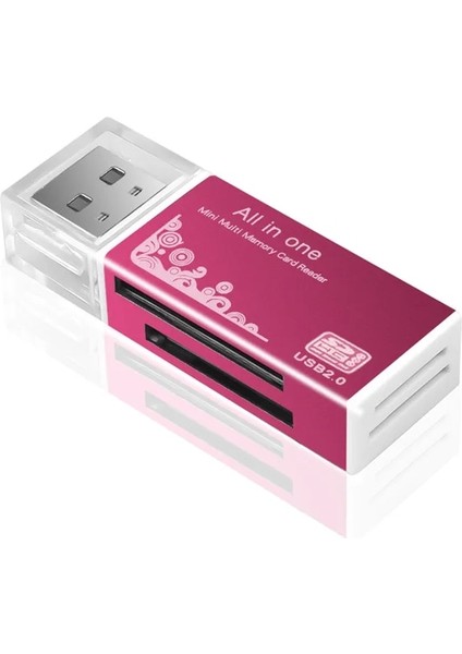 Kırmızı Mini 4 In 1 Bellek Adaptörü Kart Okuyucu Renkli Flash USB 2.0 Mikro Taşınabilir Mini Çubuk Sd Sdhc Dv Tf T-Flash M2 Mmc Ms Pro Duo (Yurt Dışından)